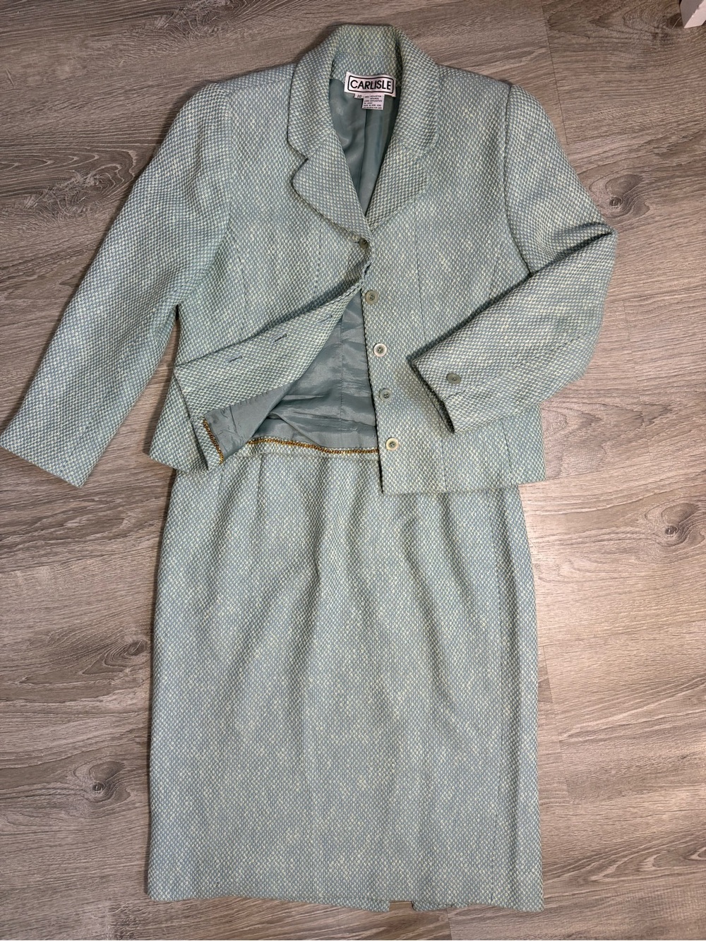 Vintage Carlisle Wool blend Sage Green Blazer and Skirt Set - classy old money - Picture 1 of 12